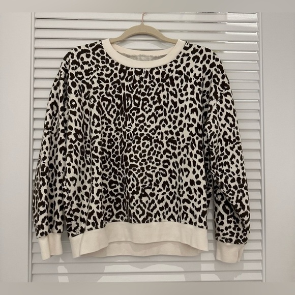 (Set) J.Crew leopard print terry cloth cotton pullover crewneck and jogger pants - Picture 2 of 10